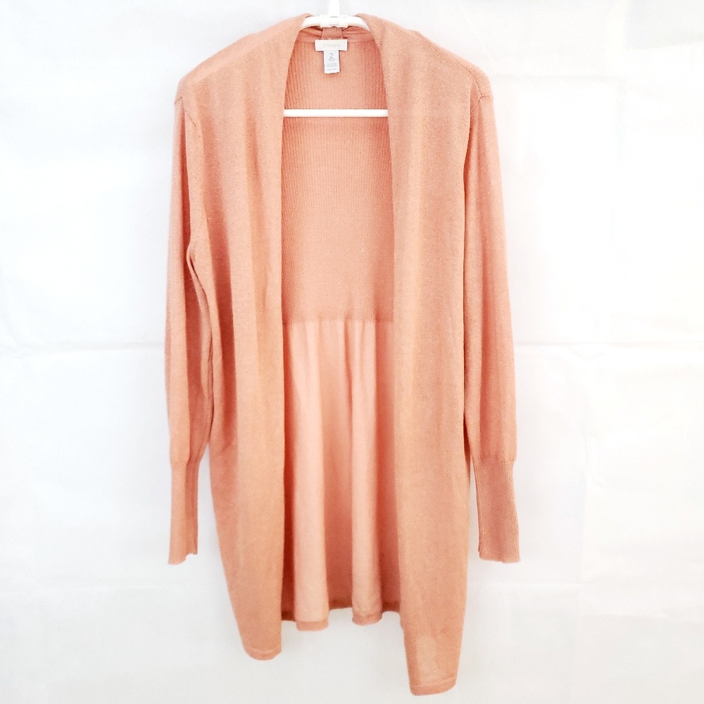 Chicos Traveler Rose Gold Open Front Cardigan Sz L